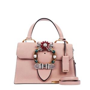Rare Miu Miu Dahlia Crystal Pink Calfskin Crossbody Bag